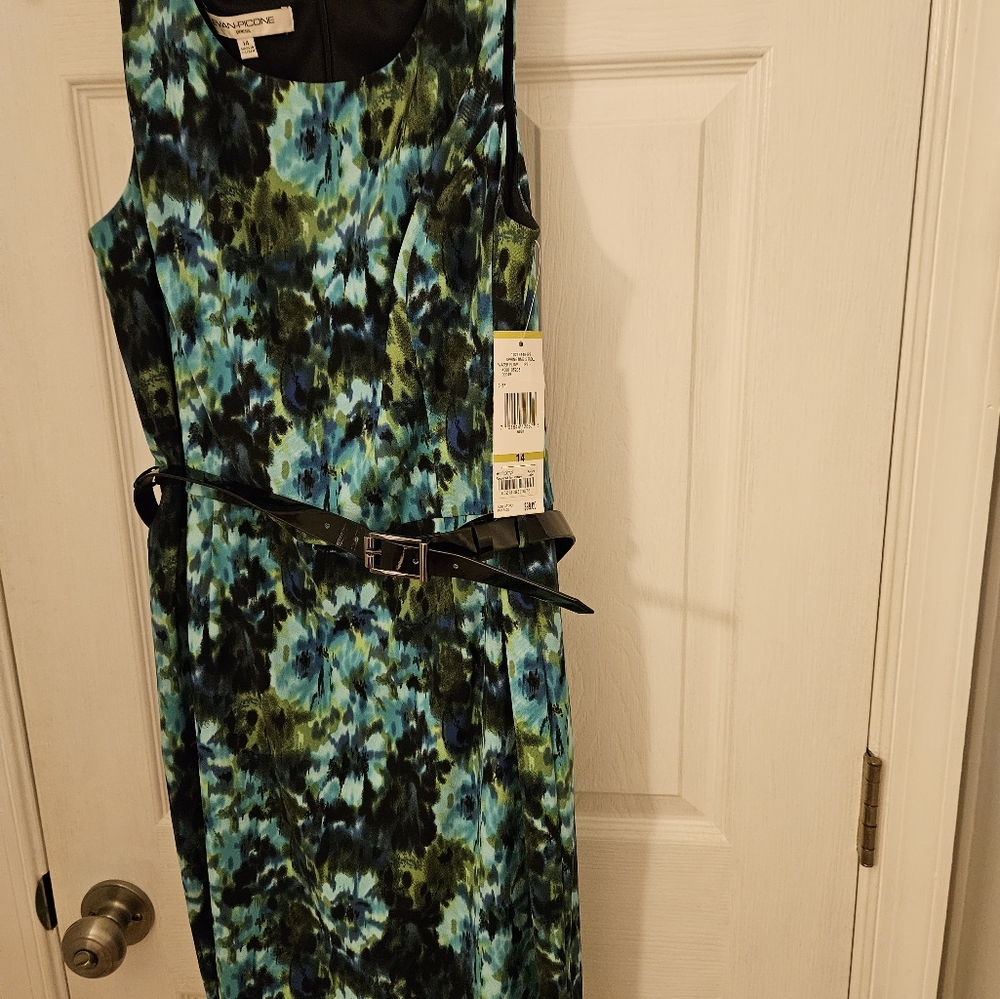Waterflow belted print dress, Evan Picone, Size 14